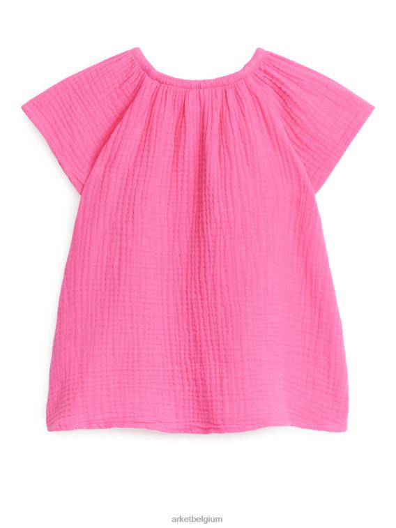 ARKET kleding 0DXJP1739 roze korte jurk van kaasdoek kinderen