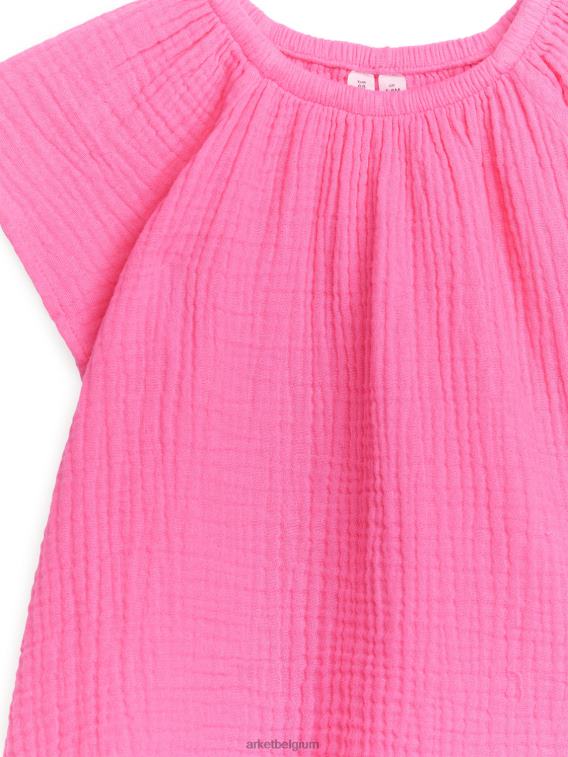 ARKET kleding 0DXJP1739 roze korte jurk van kaasdoek kinderen