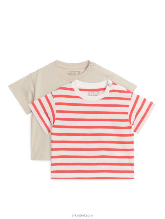 ARKET kleding 0DXJP1758 lichtbeige/wit/rood katoenen t-shirt set van 2 kinderen