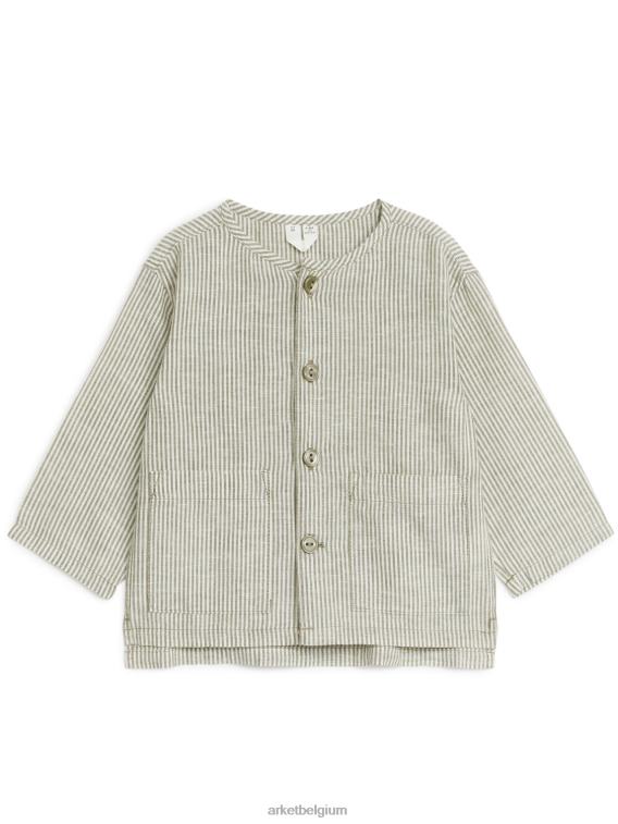 ARKET kleding 0DXJP1760 kaki/wit linnen overshirt kinderen