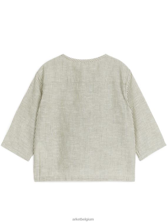 ARKET kleding 0DXJP1760 kaki/wit linnen overshirt kinderen