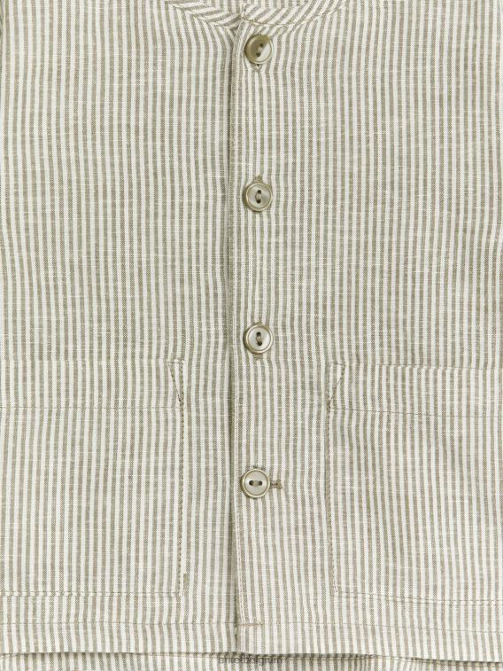 ARKET kleding 0DXJP1760 kaki/wit linnen overshirt kinderen