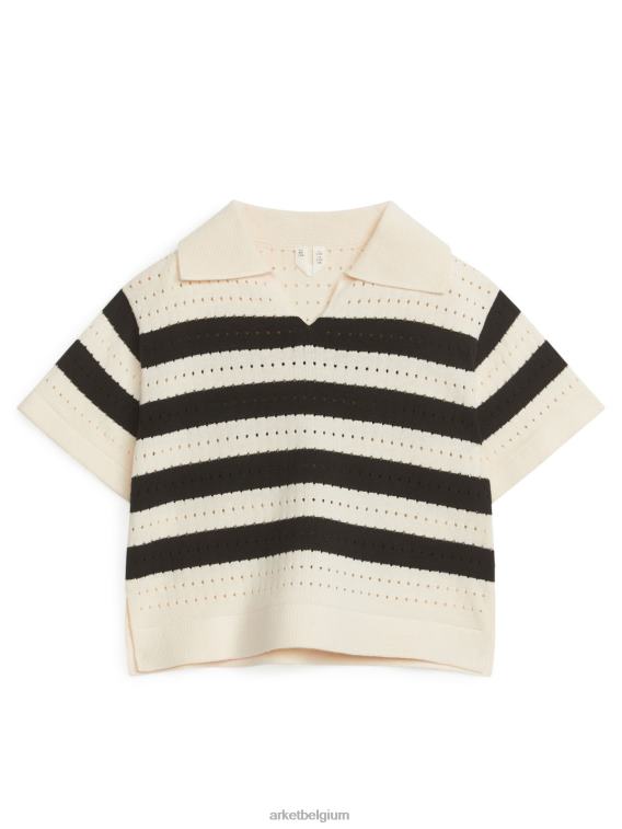 ARKET kleding 0DXJP1480 zwarte streep Pointelle-trui met korte mouwen kinderen