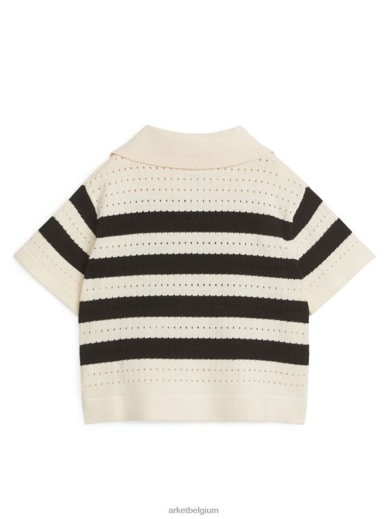 ARKET kleding 0DXJP1480 zwarte streep Pointelle-trui met korte mouwen kinderen