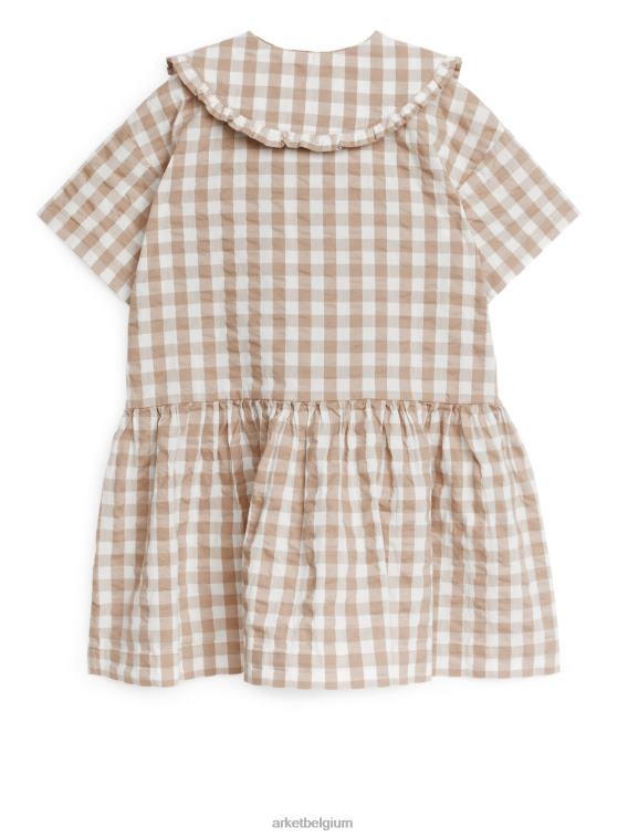 ARKET kleding 0DXJP1369 beige/geruit Seersucker jurk met rucheskraag kinderen
