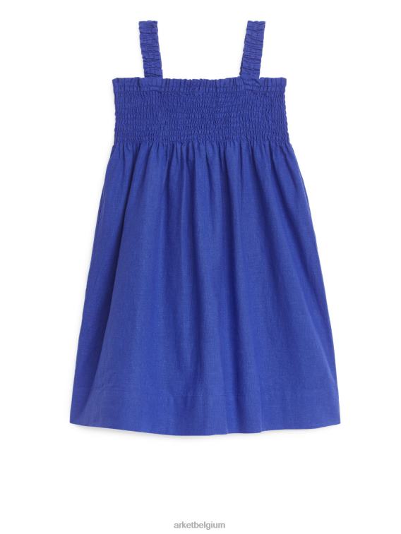 ARKET kleding 0DXJP1375 blauw gesmokte seersuckerjurk kinderen