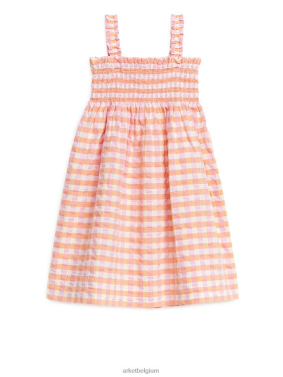 ARKET kleding 0DXJP1376 oranje/geruit gesmokte seersuckerjurk kinderen