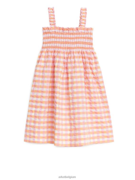ARKET kleding 0DXJP1376 oranje/geruit gesmokte seersuckerjurk kinderen