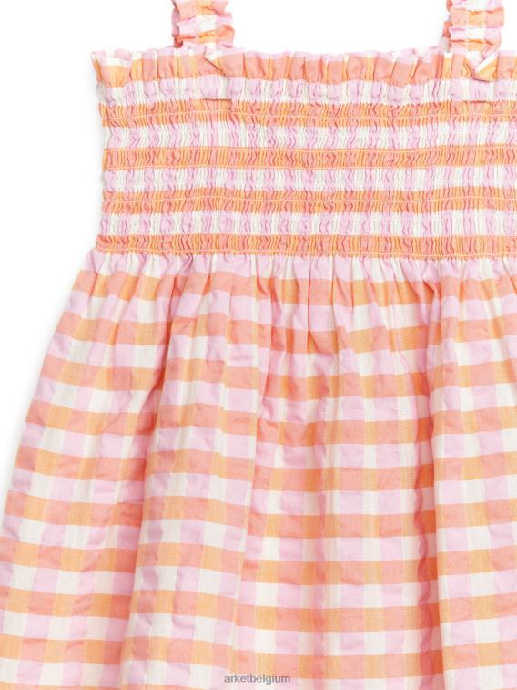 ARKET kleding 0DXJP1376 oranje/geruit gesmokte seersuckerjurk kinderen
