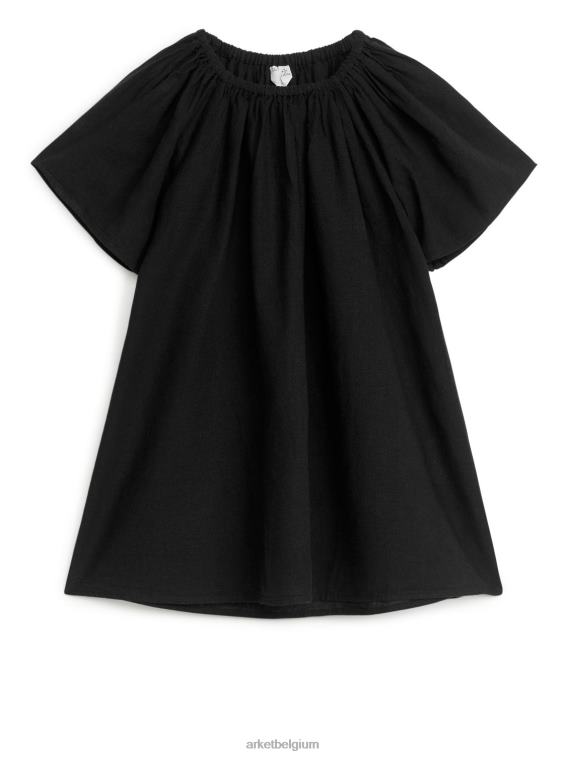 ARKET kleding 0DXJP1380 zwart gewassen brede linnen katoenen jurk kinderen
