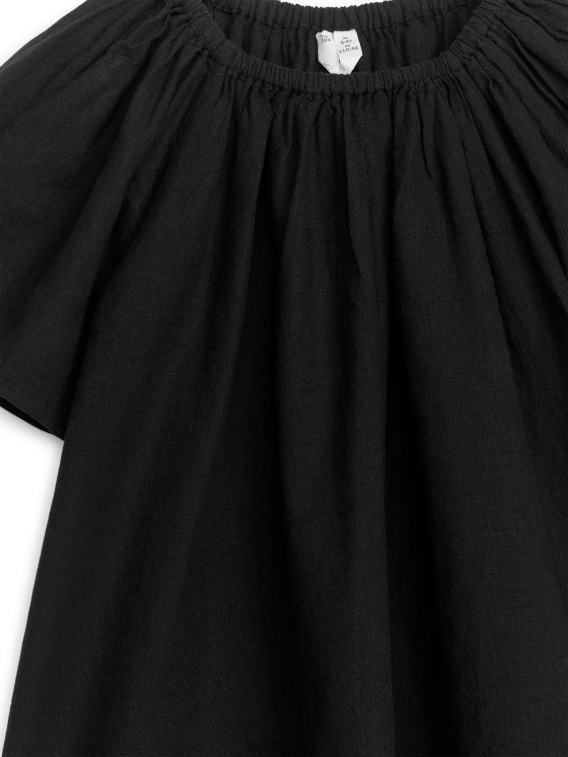 ARKET kleding 0DXJP1380 zwart gewassen brede linnen katoenen jurk kinderen