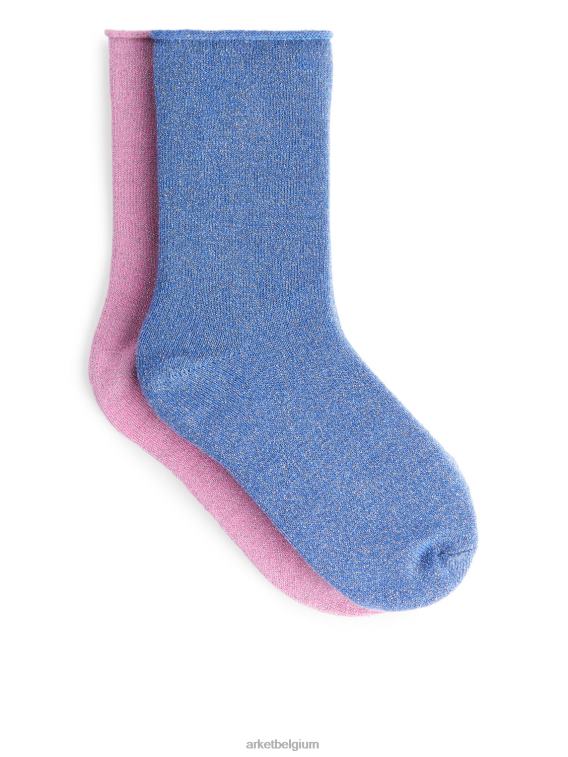 ARKET kleding 0DXJP1593 roze blauw glittersokken, 2 paar kinderen