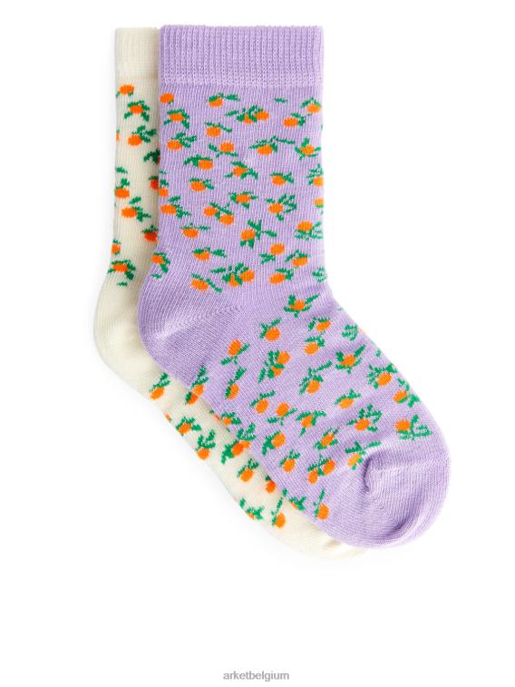ARKET kleding 0DXJP1601 lila/wit jacquardsokken, 2 paar kinderen