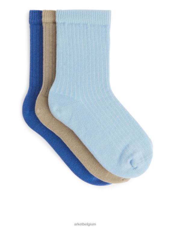 ARKET kleding 0DXJP1606 duif/bruin/blauw ribgebreide sokken, 3 paar kinderen