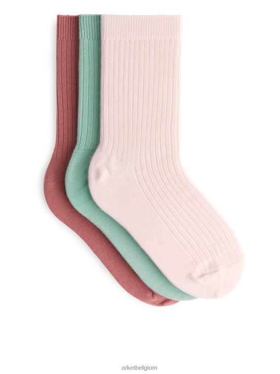 ARKET kleding 0DXJP1610 roze/groen ribgebreide sokken, 3 paar kinderen