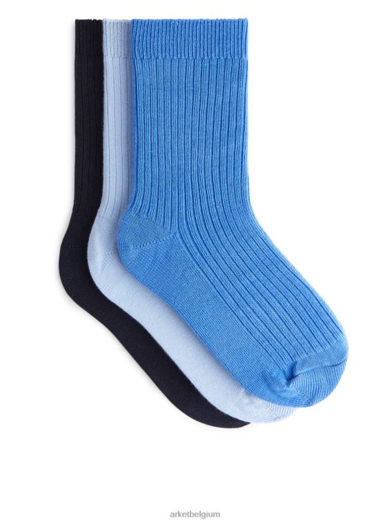 ARKET kleding 0DXJP1616 blauw/lichtblauw/zwart ribgebreide sokken, 3 paar kinderen
