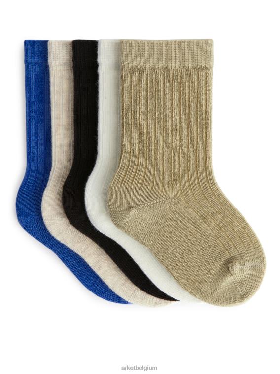 ARKET kleding 0DXJP1744 neutrale kleuren/meerkleurig ribgebreide babysokjes, 5 paar kinderen
