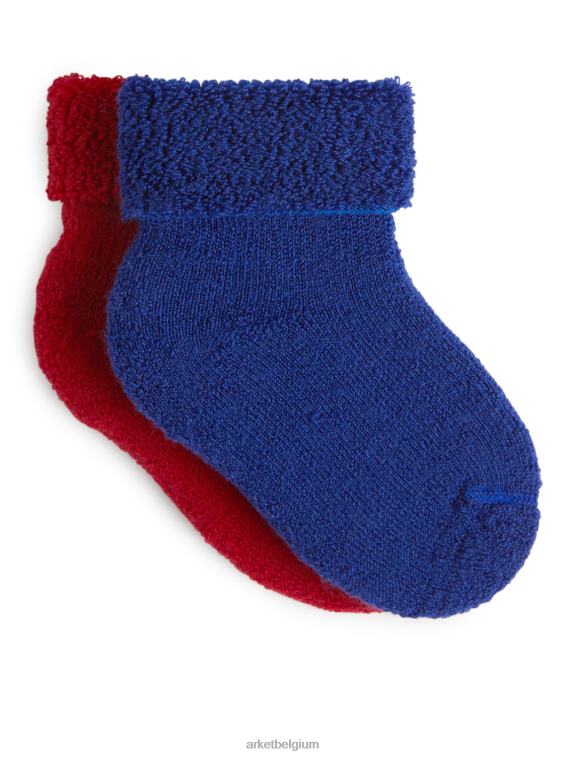ARKET kleding 0DXJP1785 rood blauw babysokjes van wollen badstof, 2 paar kinderen