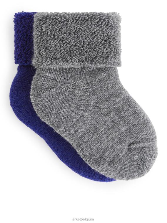 ARKET kleding 0DXJP1788 blauw grijs babysokjes van wollen badstof, 2 paar kinderen
