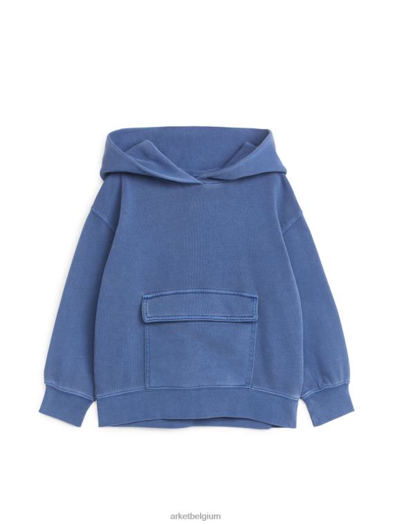 ARKET kleding 0DXJP1432 blauw gewassen hoodie met zak aan de voorkant kinderen