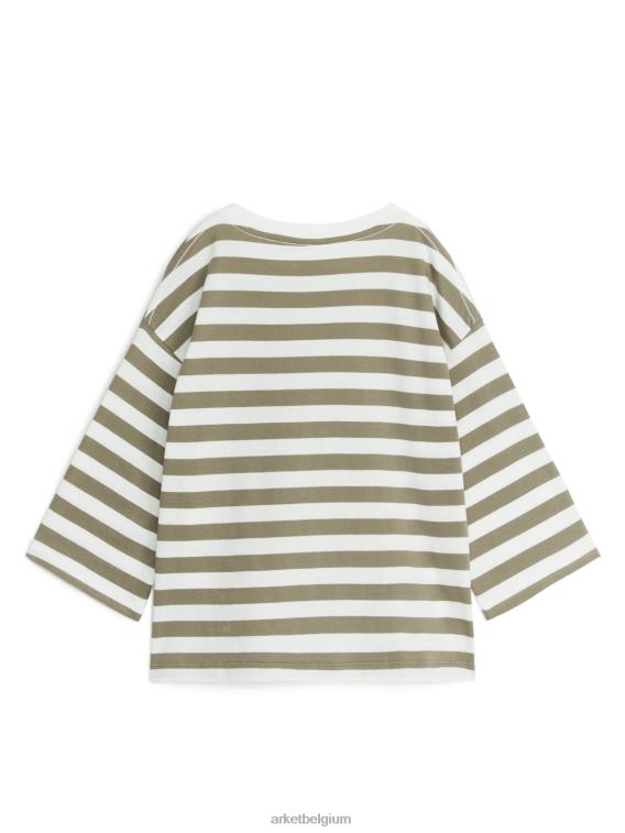 ARKET kleding 0DXJP1442 kakigroen/gebroken wit oversized t-shirt met lange mouwen kinderen