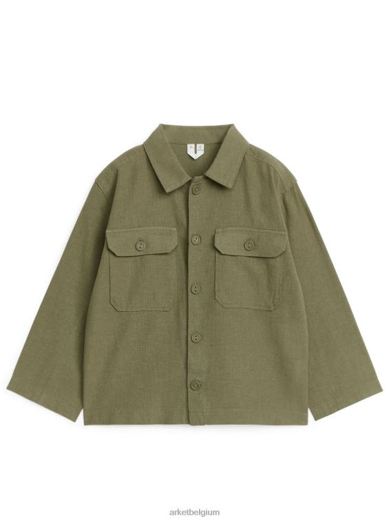 ARKET kleding 0DXJP1475 kaki groen relaxed katoen-linnen overshirt kinderen
