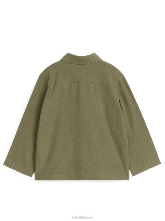 ARKET kleding 0DXJP1475 kaki groen relaxed katoen-linnen overshirt kinderen