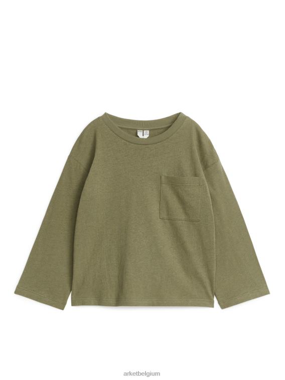 ARKET kleding 0DXJP1483 kaki groen T-shirt van linnenmix met lange mouwen kinderen