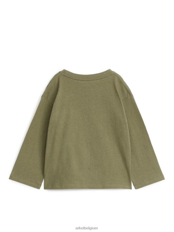 ARKET kleding 0DXJP1483 kaki groen T-shirt van linnenmix met lange mouwen kinderen