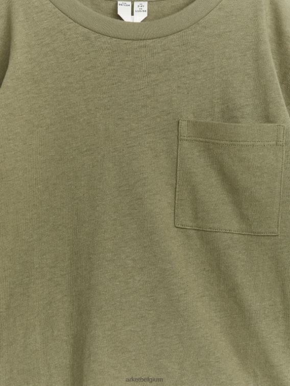 ARKET kleding 0DXJP1483 kaki groen T-shirt van linnenmix met lange mouwen kinderen