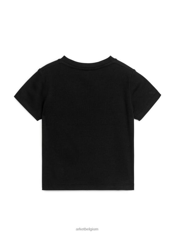 ARKET kleding 0DXJP1486 gebroken zwart getailleerd geribd t-shirt kinderen