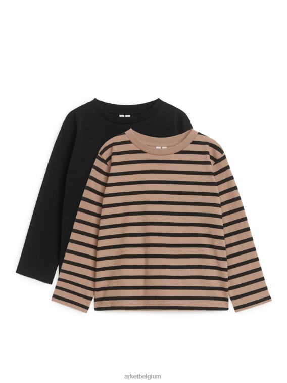 ARKET kleding 0DXJP1520 zwart/beige strepen T-shirt met lange mouwen, set van 2 kinderen
