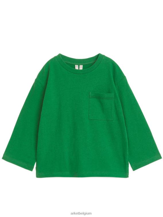 ARKET kleding 0DXJP1526 groente T-shirt van linnenmix met lange mouwen kinderen