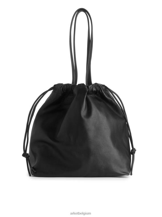 ARKET Tassen 0DXJP746 zwart leren draagtas met trekkoord unisex