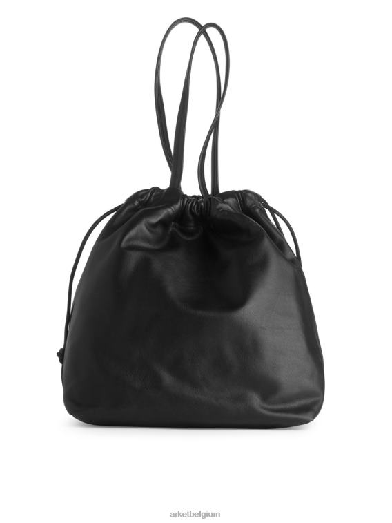 ARKET Tassen 0DXJP746 zwart leren draagtas met trekkoord unisex