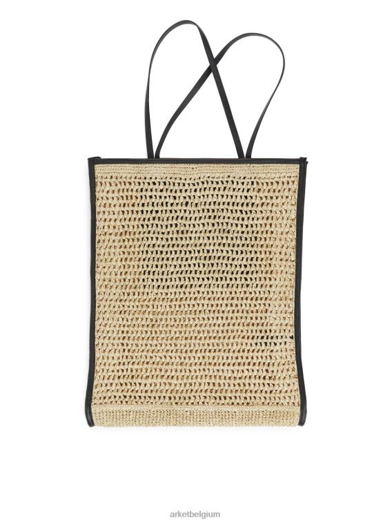 ARKET Tassen 0DXJP748 beige/zwart met leer gedetailleerde strozak unisex