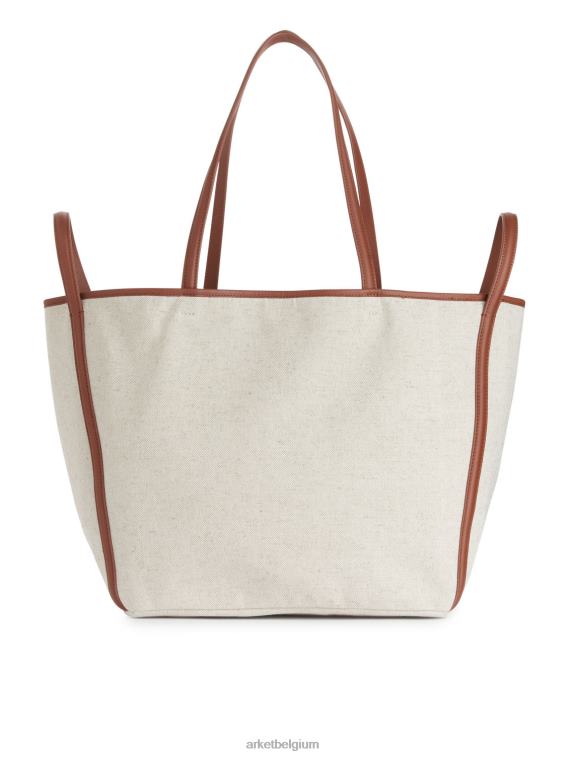 ARKET Tassen 0DXJP750 gebroken wit/cognac Canvas tas met leerdetails unisex