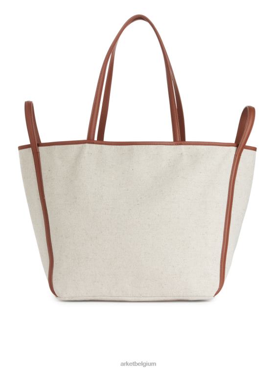 ARKET Tassen 0DXJP750 gebroken wit/cognac Canvas tas met leerdetails unisex