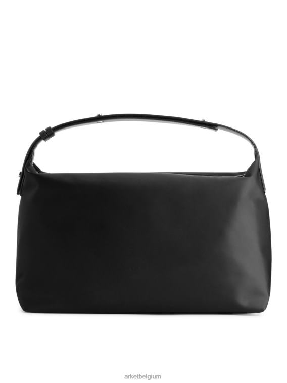 ARKET Tassen 0DXJP754 zwart lederen gedetailleerde schoudertas unisex