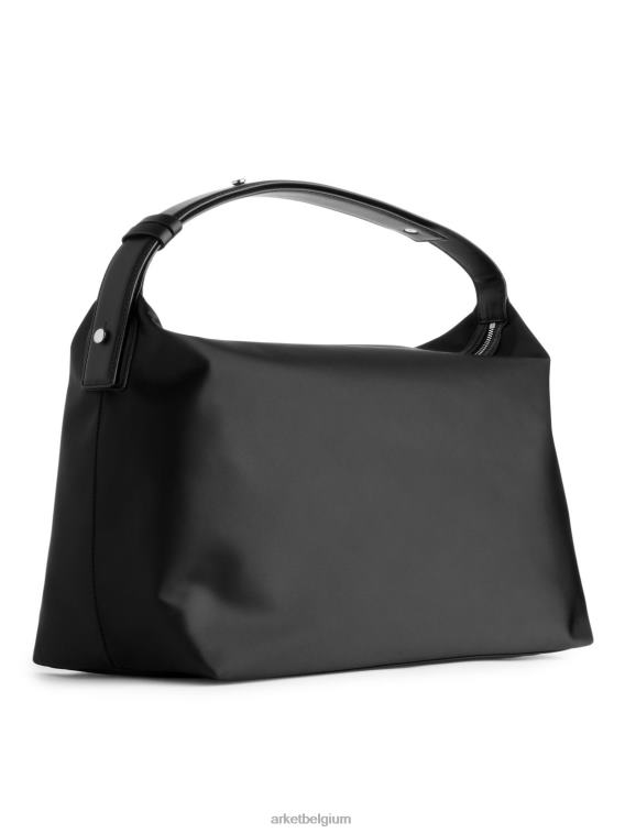 ARKET Tassen 0DXJP754 zwart lederen gedetailleerde schoudertas unisex