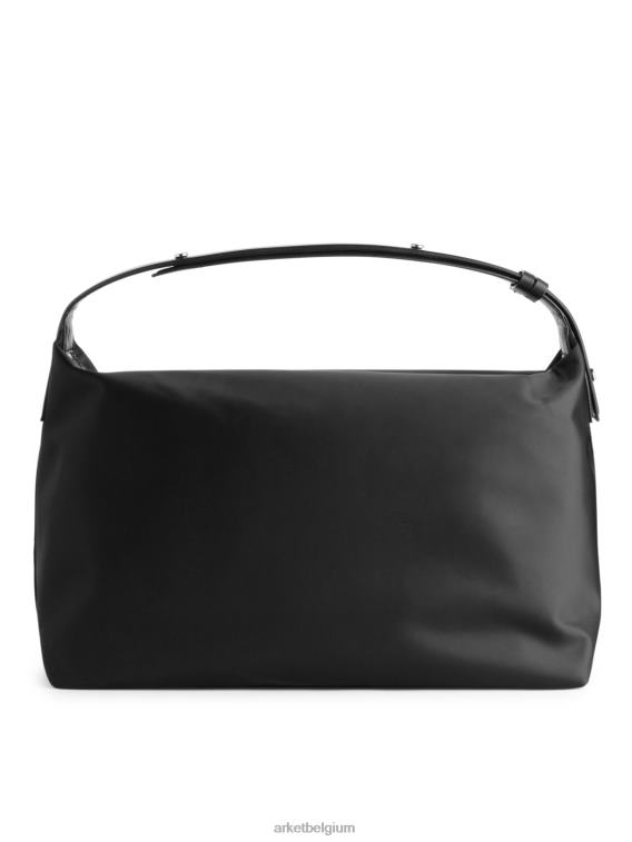 ARKET Tassen 0DXJP754 zwart lederen gedetailleerde schoudertas unisex