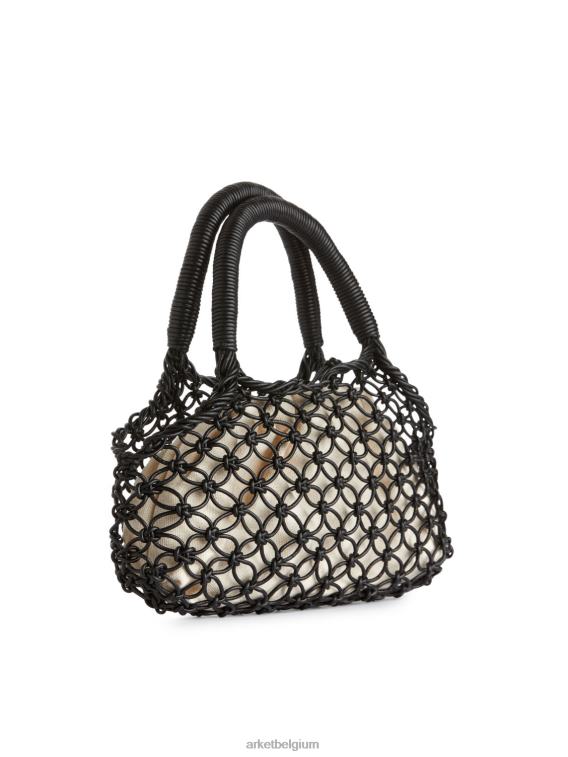 ARKET Tassen 0DXJP760 zwart leren macramé tas unisex