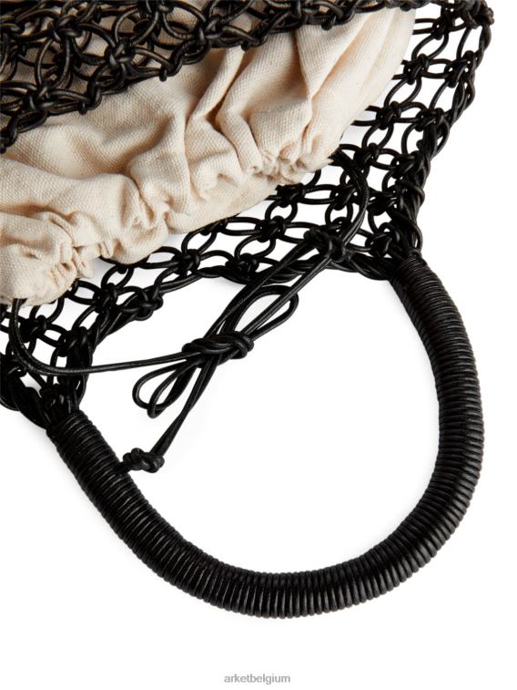 ARKET Tassen 0DXJP760 zwart leren macramé tas unisex