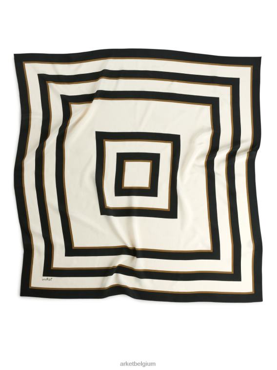 ARKET accessoires 0DXJP840 zwart/bruin/beige bedrukte zijden sjaal vrouwen