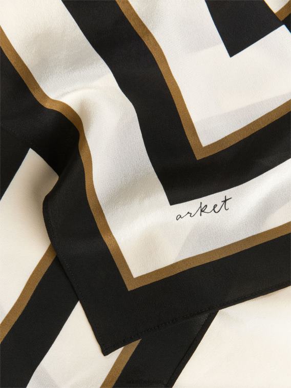 ARKET accessoires 0DXJP840 zwart/bruin/beige bedrukte zijden sjaal vrouwen