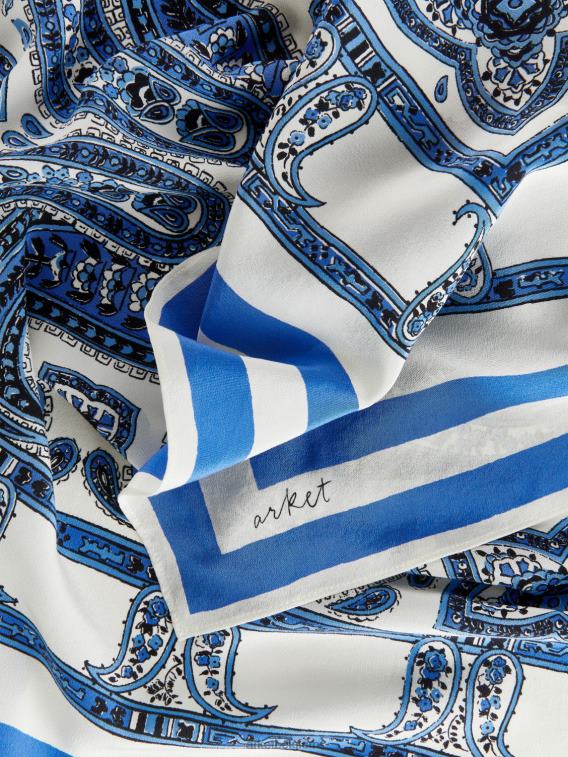 ARKET accessoires 0DXJP843 gebroken wit/blauw bedrukte zijden sjaal vrouwen