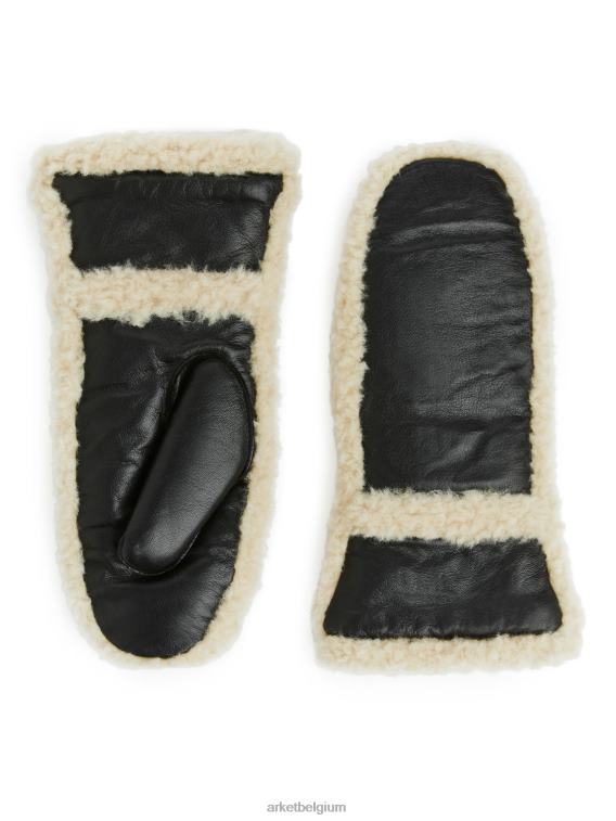 ARKET accessoires 0DXJP894 zwart/gebroken wit leren wanten vrouwen