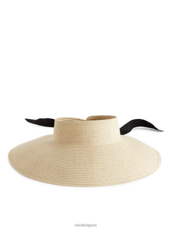 ARKET accessoires 0DXJP824 beige/zwart zonnevizier van stro vrouwen