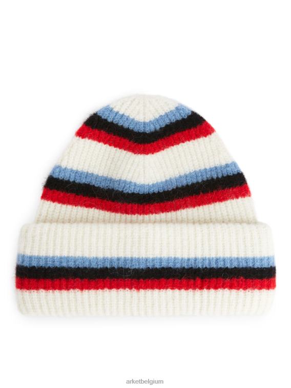 ARKET accessoires 0DXJP882 wit/rood/blauw/zwart dubbelgevouwen alpaca merino muts vrouwen