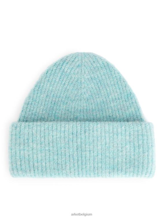 ARKET accessoires 0DXJP897 licht turkoois dubbelgevouwen alpaca merino muts vrouwen
